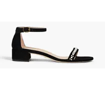 Faux pearl-embellished suede sandals - Black