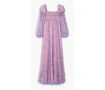 Kinsley shirred floral-print silk-chiffon gown - Purple