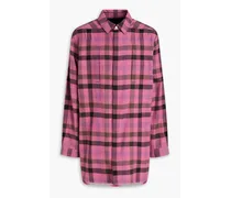 Checked satin-paneled cotton-flannel shirt - Pink