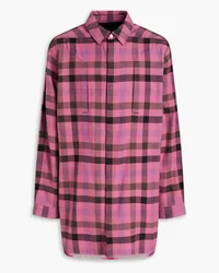 Rick Owens Checked satin-paneled cotton-flannel shirt - Pink Pink