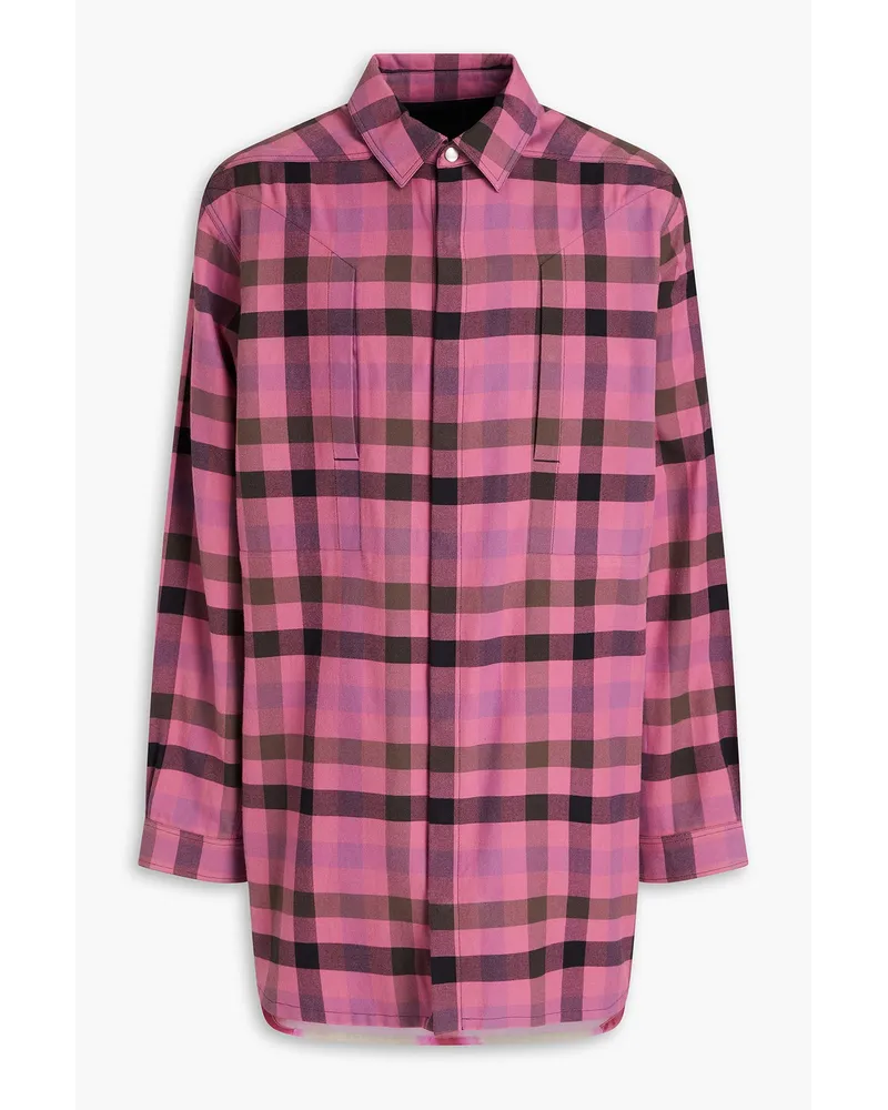 Rick Owens Checked satin-paneled cotton-flannel shirt - Pink Pink