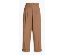 Cropped wool and cotton-blend twill straight-leg pants - Neutral