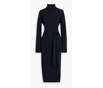 Canaan belted ribbed-knit turtleneck midi dress - Blue