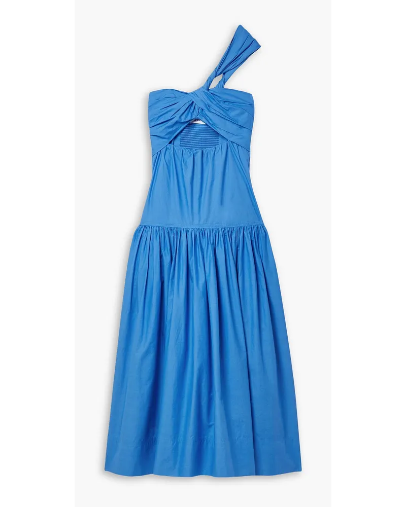 A.L.C. Aubrey one-shoulder cutout tiered cotton-poplin midi dress - Blue Blue