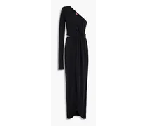 One-shoulder cutout stretch-cupro maxi dress - Black