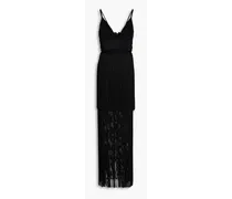 Fringed stretch-knit gown - Black
