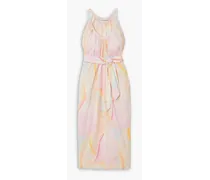 Sydney belted printed cotton-crepon midi dress - Pink