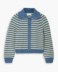 The Great The Mini Collar striped cotton-blend cardigan - Blue Blue