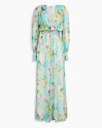 COSTARELLOS Gathered floral-print crepon gown - Green Green