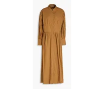 Peppa gathered cotton-poplin midi shirt dress - Brown