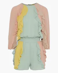 Valentino Garavani Ruffled color-block silk-georgette playsuit - Multicolor Multicolor