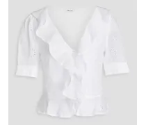 Ruffled Broderie anglaise ramie shirt - White