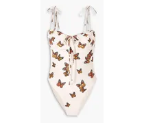 Ébano Monarca Crema bead-embellished embroidered swimsuit - Neutral