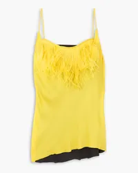 Marques ' Almeida Feather-trimmed two-tone satin-crepe camisole - Yellow Yellow