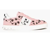 Flycrew bead-embellished leather and suede sneakers - Pink