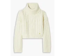 Cropped cable-knit turtleneck sweater - White