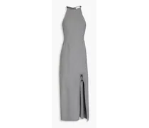 Bead-embellished cutout woven midi dress - Gray