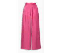 Pleated silk-twill wide-leg pants - Pink