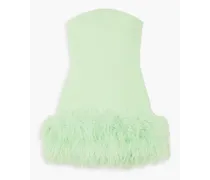 Rowan strapless feather-trimmed crepe mini dress - Green