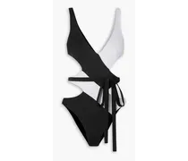 Racy belted cutout two-tone swimsuit - Black