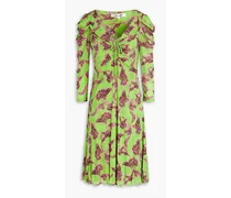 Merlot ruched floral-print stretch-mesh dress - Green