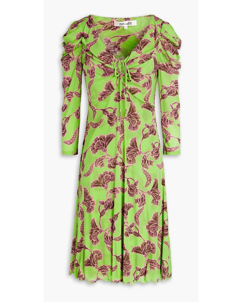 Merlot ruched floral-print stretch-mesh dress - Green