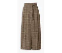 Belted Prince of Wales checked stretch-crepe wide-leg pants - Brown