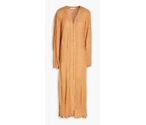 Crinkled bamboo and silk-blend midi shirt dress - Neutral