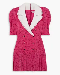 Alessandra Rich Lace-trimmed polka-dot silk-crepe mini dress - Pink Pink