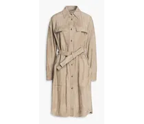 Bead-embellished belted suede coat - Neutral