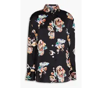 Ikat floral-print silk-satin shirt - Black