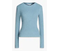 Ribbed cotton and linen-blend sweater - Blue