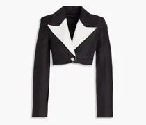 Cropped embellished linen-blend jacket - Black