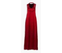 Layered hammered-satin and velvet gown - Red