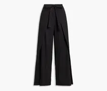 Layered cotton-twill wide-leg pants - Black