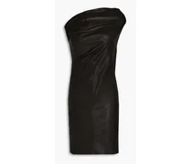 One-shoulder stretch-leather mini dress - Black