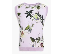 Floral-print silk crepe de chine-paneled knitted vest - Purple