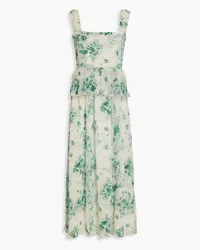 Ganni Shirred printed plissé-chiffon midi dress - Green Green