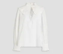 Donia broderie anglaise-trimmed cotton-jacquard blouse - White