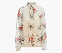 RED Valentino Pussy-bow floral-print georgette blouse - White White