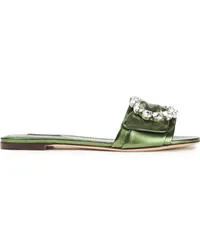 Dolce & Gabbana Crystal-embellished metallic leather slides - Green Green