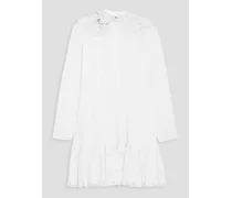 Pintucked broderie anglaise cotton-blend mini dress - White