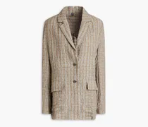 Gingham crinkled linen and cotton-blend gauze blazer - Gray