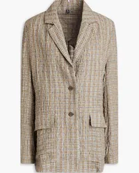 McQ Gingham crinkled linen and cotton-blend gauze blazer - Gray Gray