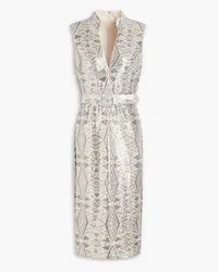 Badgley Mischka Belted sequined jersey dress - Neutral Neutral