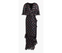 Rose cape-effect fil coupé silk-georgette maxi dress - Black