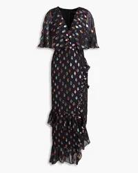 Saloni Rose cape-effect fil coupé silk-georgette maxi dress - Black Black