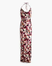 NICHOLAS Lucinda draped floral-print silk-satin halterneck maxi dress - Burgundy Burgundy