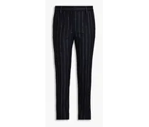 Striped wool-blend flannel tapered pants - Blue