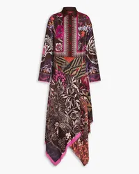 For Restless Sleepers Patchwork-effect printed silk-twill maxi shirt dress - Brown Brown